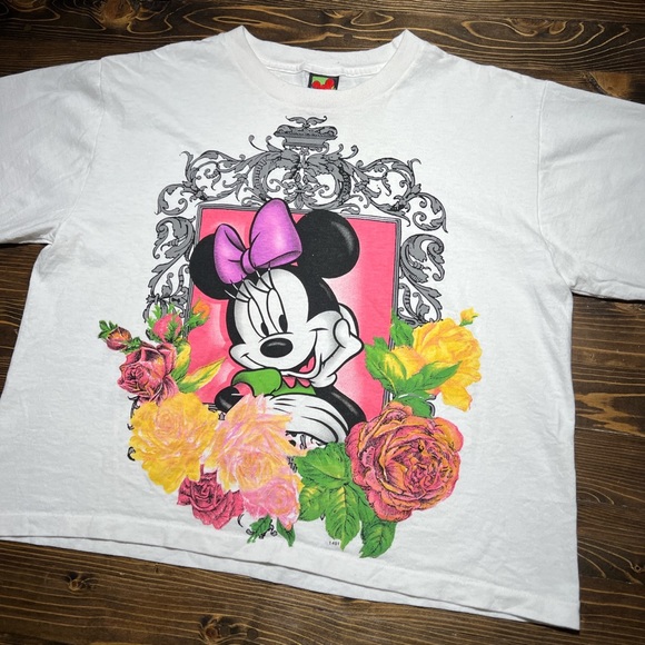Women’s vintage 90s 80s Disney Minnie mouse rose floral art design crop top tee - Picture 8 of 8